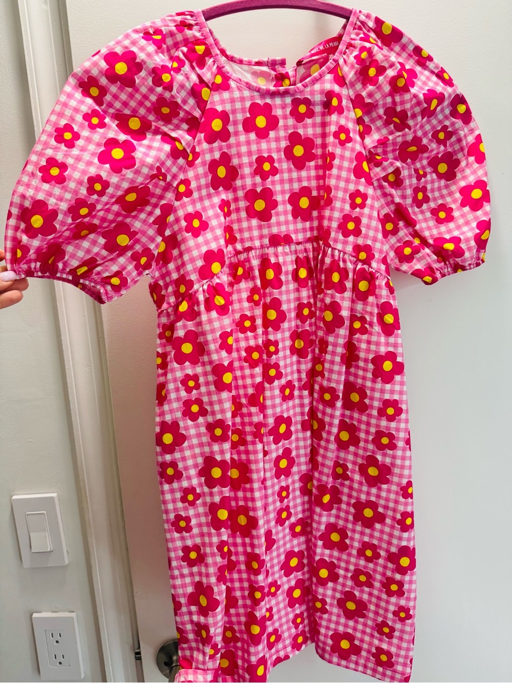 Agatha Ruiz De La Prada Hot Pink Gingham Dress with Yellow-Centered Flowers